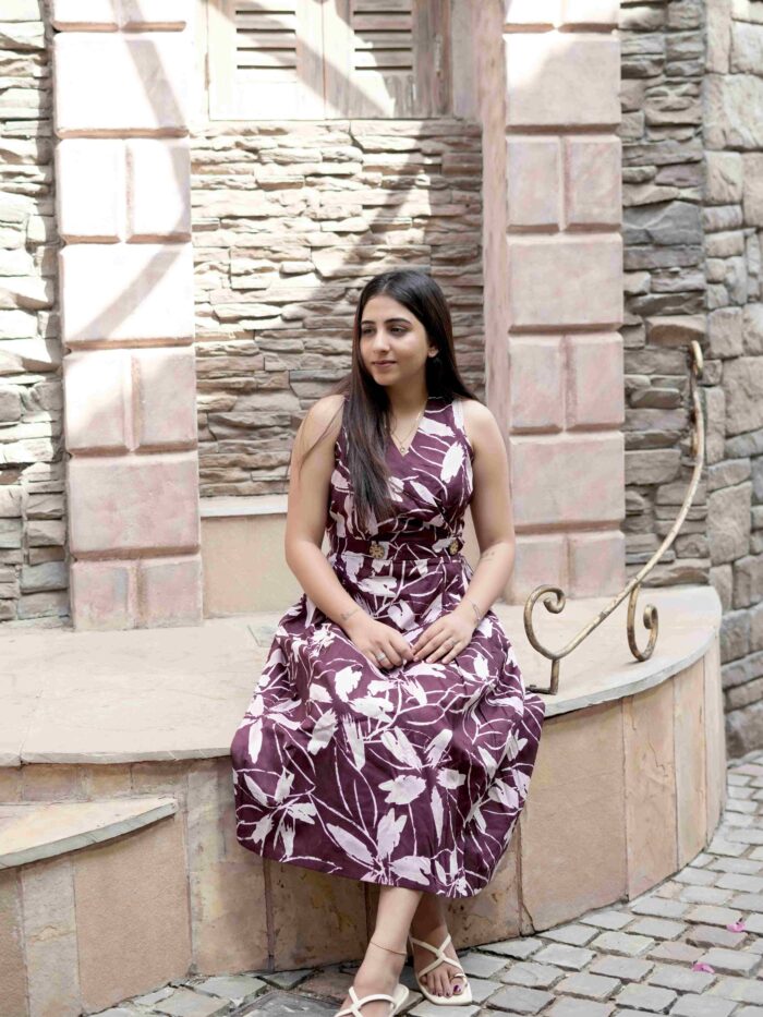 Plum Petals Wrap Midi Dress